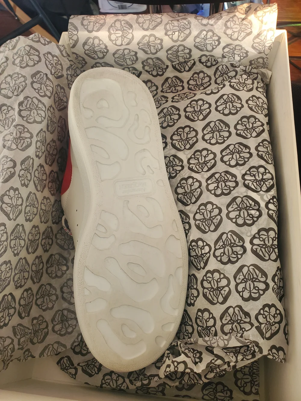 Alexander McQueen White Leather Sneakers with Red Accent and Patterned Laces